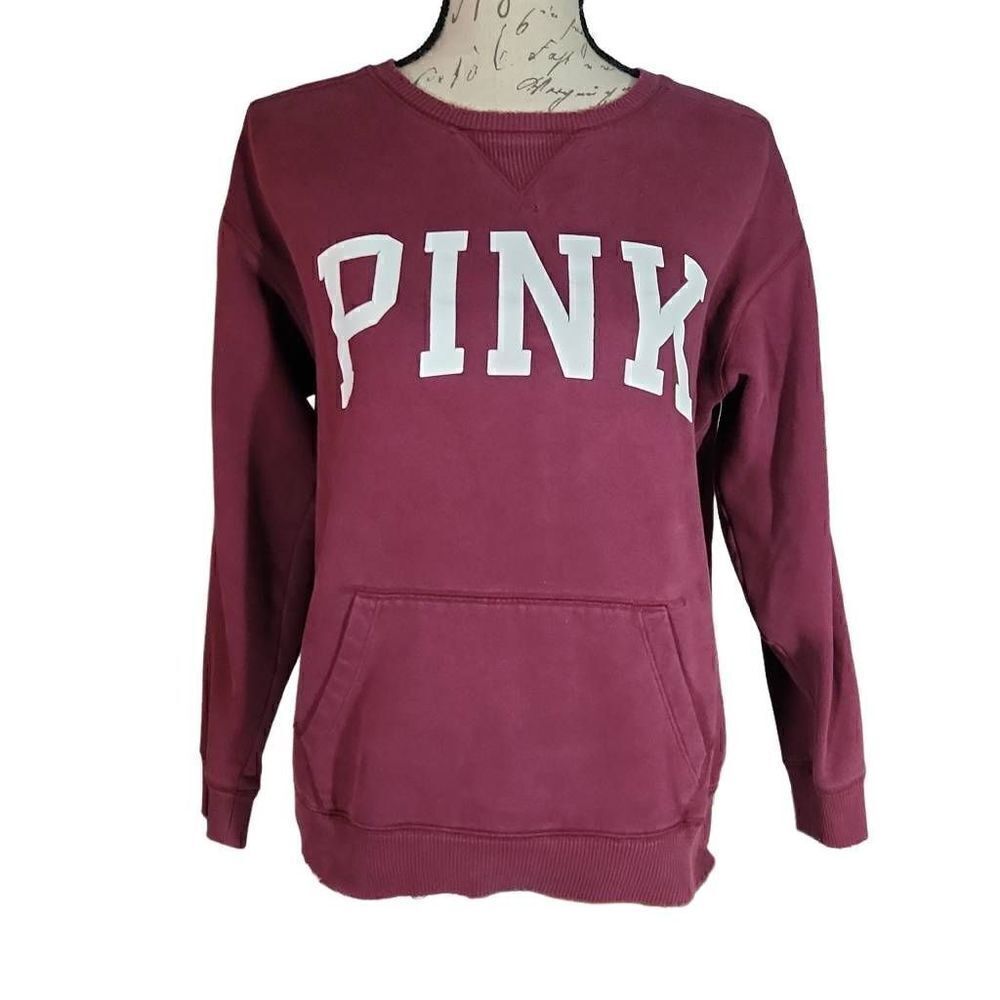 Pink Victoria's Secret Ladies Size XS Maroon White Logo Long Sleeve Sweatshirt